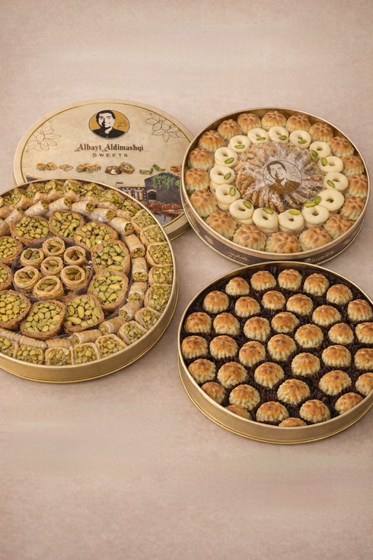 Mixlåda 3 sorter (Maamoul Pistage 700g, Baklava Pistage 750g, Mixed Nwashef 700g)