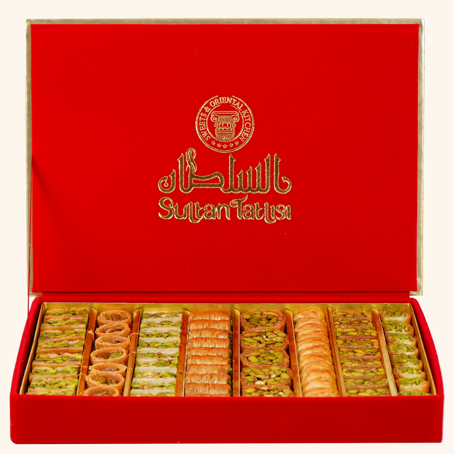 Lyxig Sammet och 8 Typer av Baklava i En Underbar Låda (800g, pistagenötter)